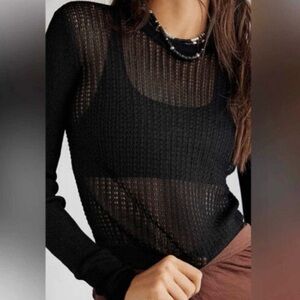 New Free People H2O Pullover Crew Sweater Black